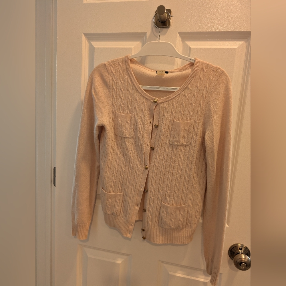 J. Crew Blush Cashmere Cable Knit Cardigan